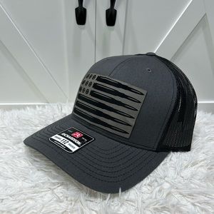 Laser engraved Richardson 112 trucker hat. Amo flag.